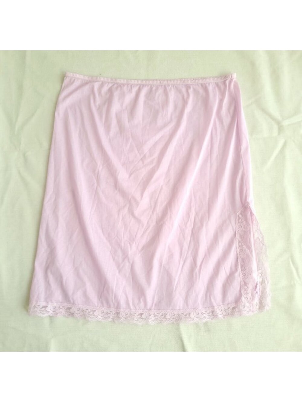 Pink Lace Slit Sheer Vintage Midi Skirt Y2K Partywear (L)